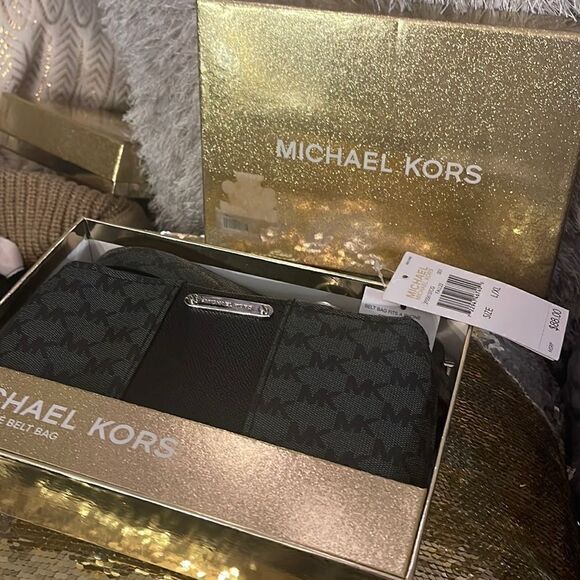 Michael kors signature jacquard belt bag/fanny pack stripe leather logo L/XL - Picture 1 of 10